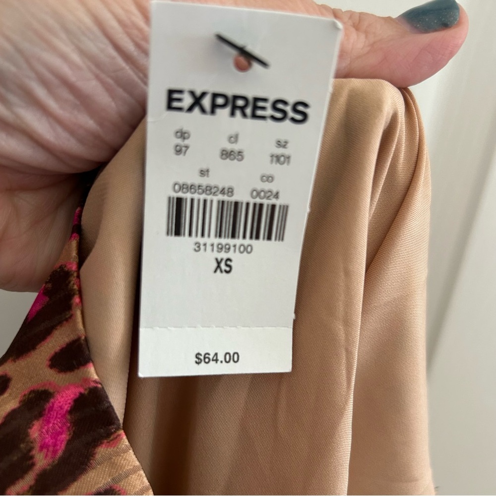 Express Leopard Print One Shoulder Blouse Bow Brown Sz XS 🆕 - Picture 6 of 6